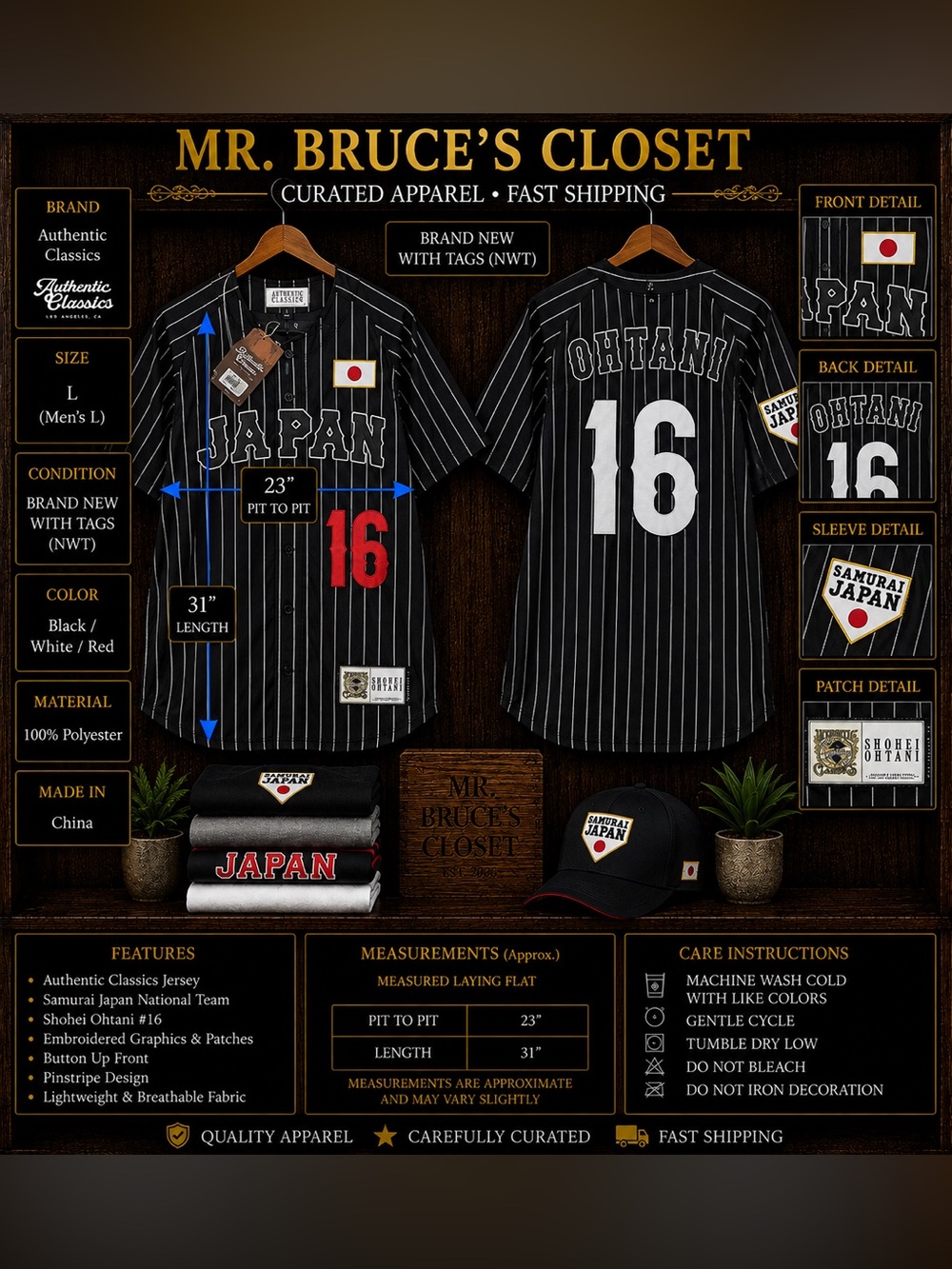 Shohei Ohtani #16 Samurai Japan Jersey NWT Black Men’s L